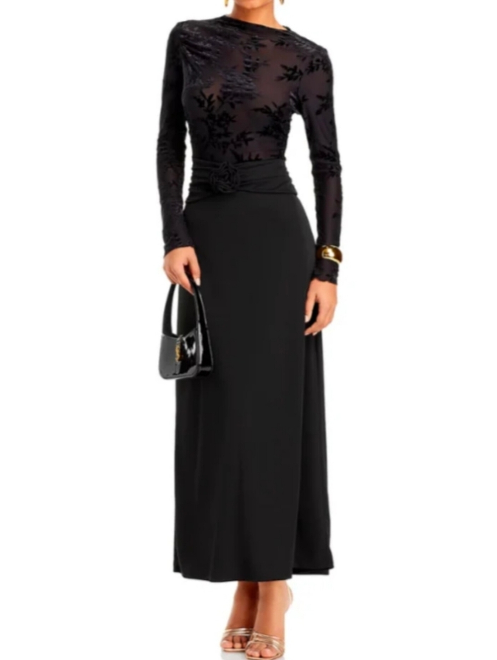 Wayf Jodi Black Maxi Skirt with Rosette Detail
